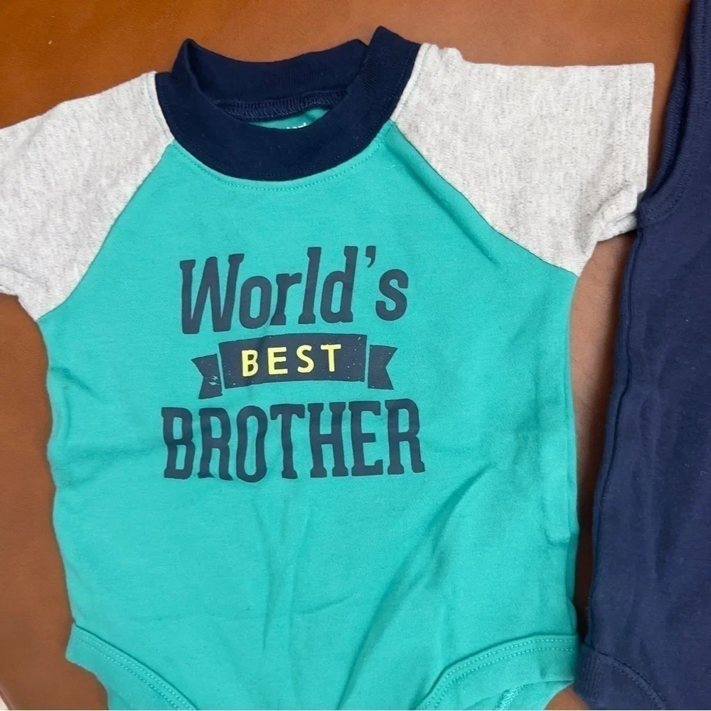 Old Navy Carters Best Brother Bodysuit Baby Infant 3-6 months Blue Teal Summer